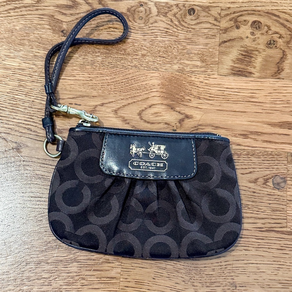 Coach Signature C Print Brown With Gold Colored Hardware and Logo Small Wristlet
